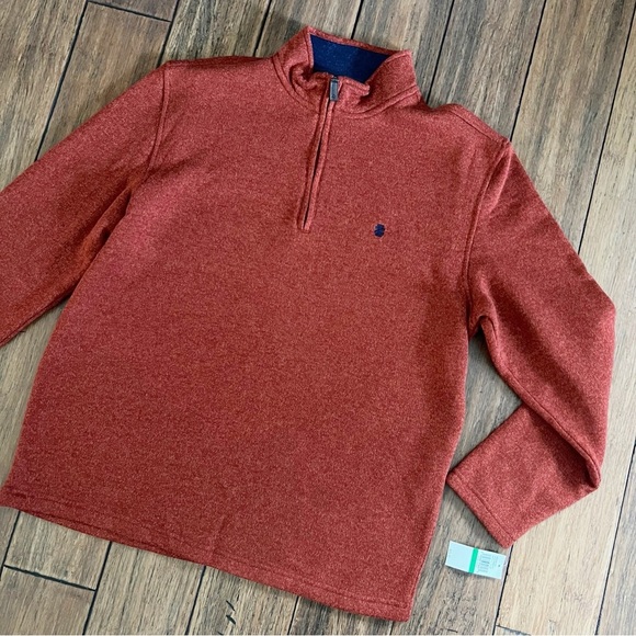 Izod Other - NWT Izod Men’s Pullover Quarter Zip Fleece Top Burnt Orange Large Autumn